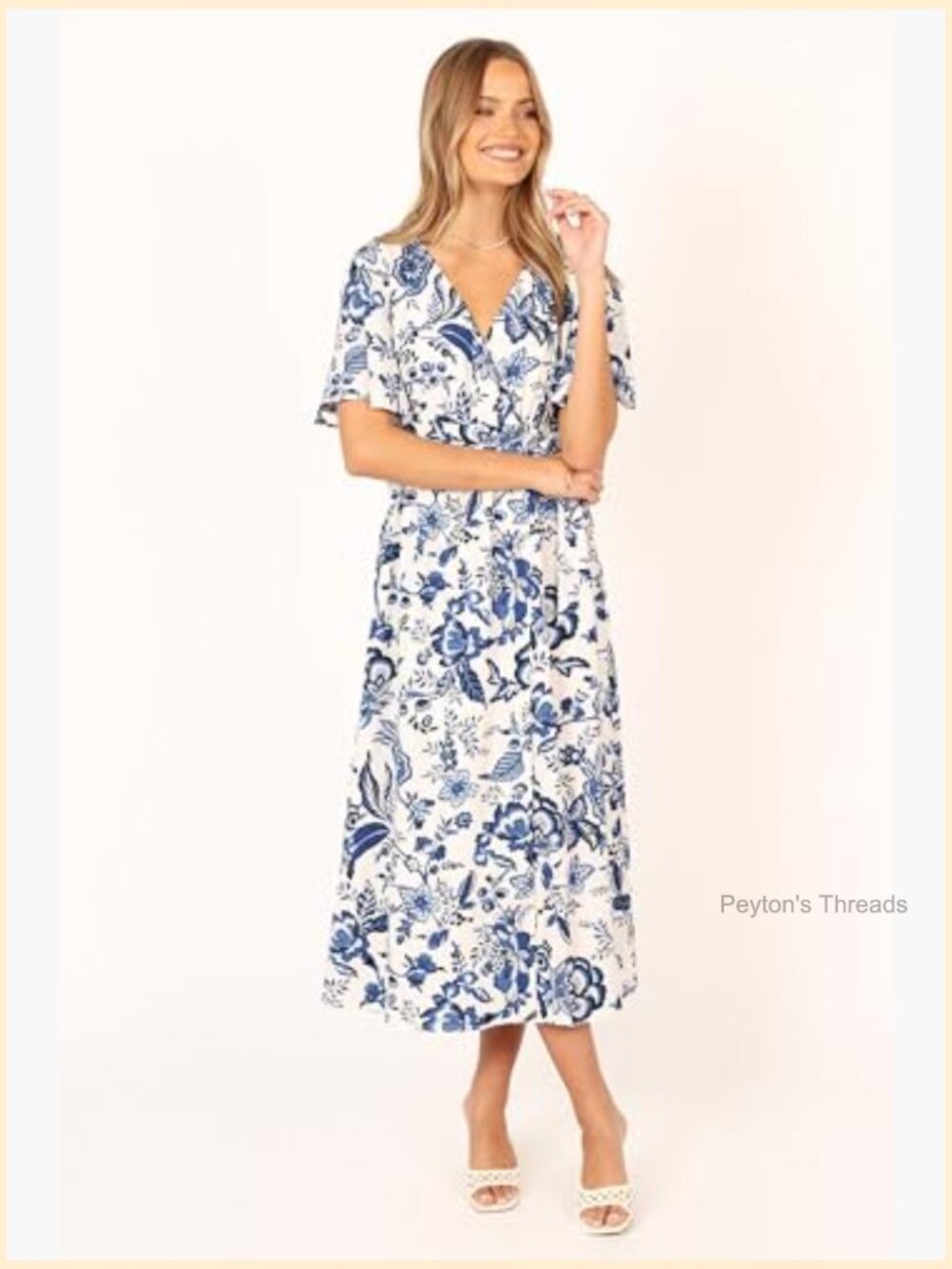Women's Floral Midi Wrap Dress with Attached Tie Waist - Picture 5 of 7